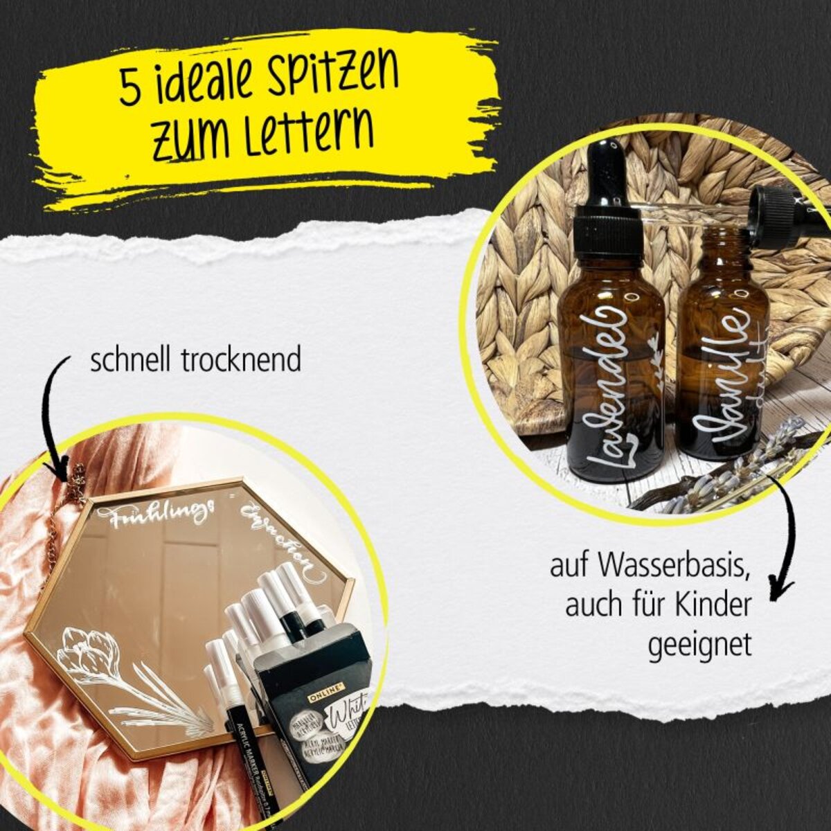 ONLINE White Lettering Set mit Acryl Marker, Fineliner und Brushpen, 5 Stifte