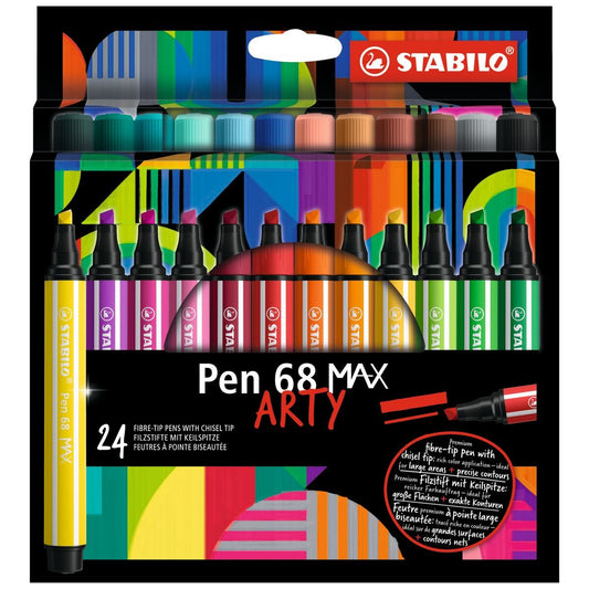 Premium-Filzstift mit dicker Keilspitze - STABILO Pen 68 MAX - ARTY - 24er Pack - mit 24 verschiedenen Farben