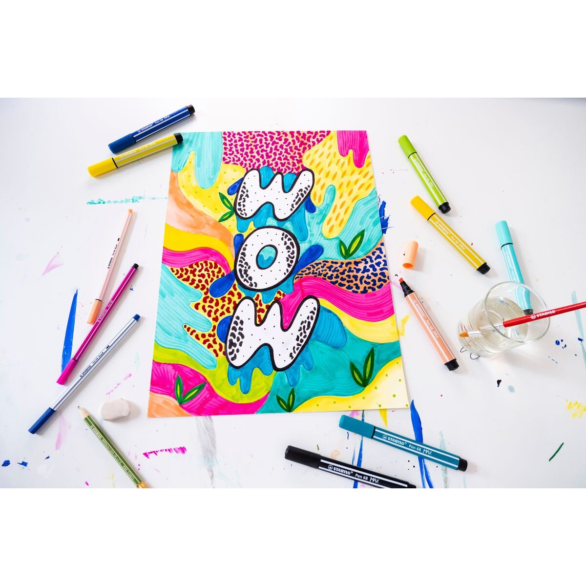 Premium-Filzstift mit dicker Keilspitze - STABILO Pen 68 MAX - ARTY - 6er Pack - mit 6 verschiedenen Farben