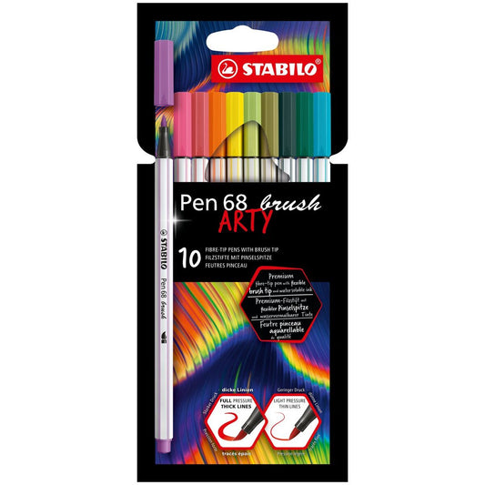 Premium-Filzstift mit Pinselspitze für variable Strichstärken - STABILO Pen 68 brush - ARTY - 10er Pack - mit 10 verschiedenen Farben