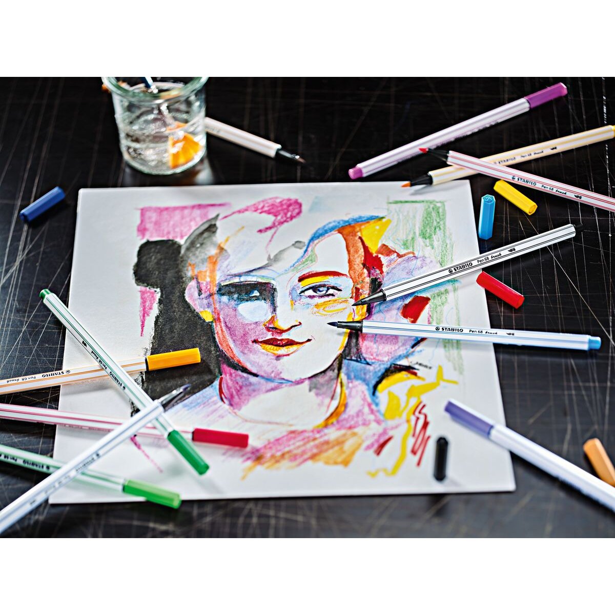 Premium-Filzstift mit Pinselspitze für variable Strichstärken - STABILO Pen 68 brush - ARTY - 10er Pack - mit 10 verschiedenen Farben