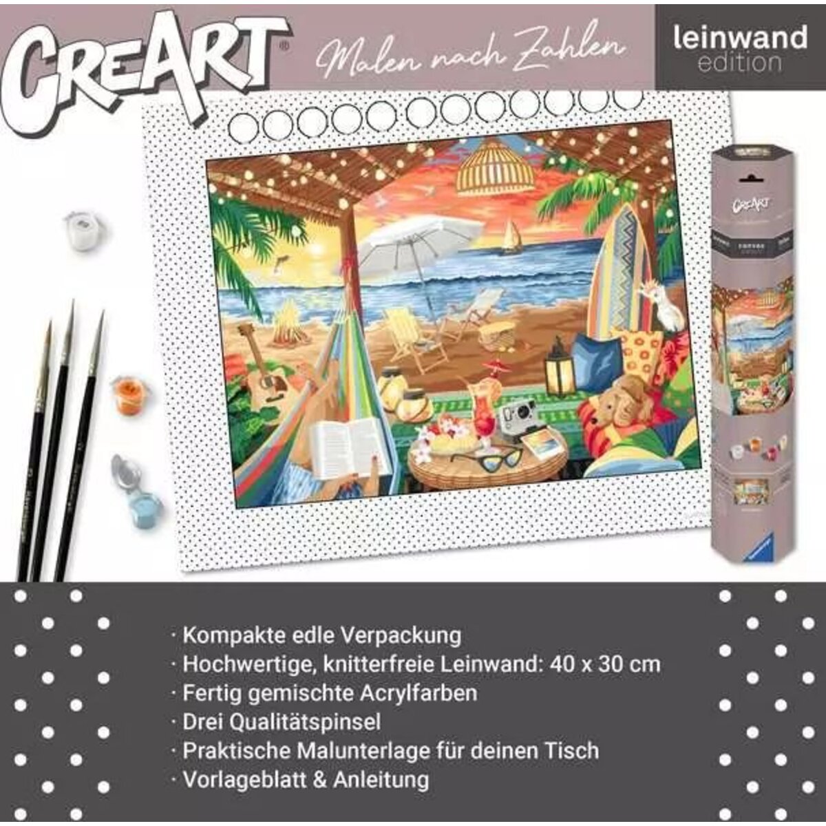 Ravensburger CreArt Malen nach Zahlen - Leinwand Gemütliche Strandhütte