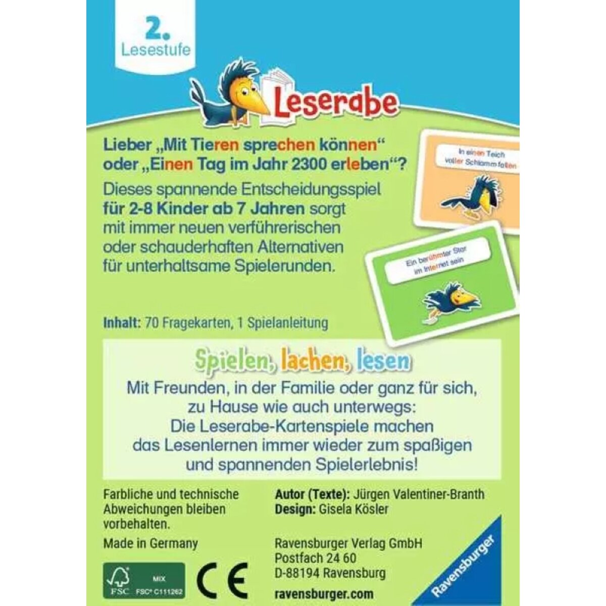 Ravensburger Leserabe Was magst du lieber? Kartenspiel für Schulanfänger