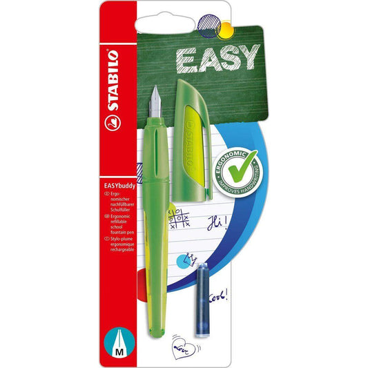 Schulfüller mit Standard-Feder M - STABILO EASYbuddy in limette/grün - Schreibfarbe blau (löschbar) - Einzelstift - inklusive Patrone