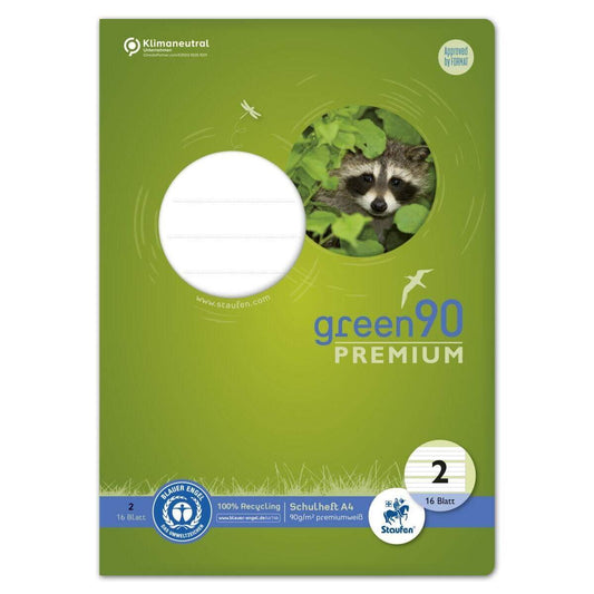 Staufen Green Schulheft Lin2 A4 16 Blatt 90g/qm 4/4/4mm liniert farbig
