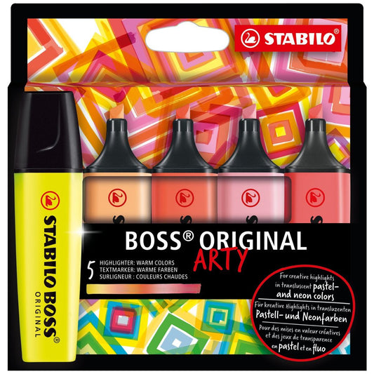 Textmarker - STABILO BOSS ORIGINAL - ARTY - 5er Pack - mit 5 verschiedenen Farben
