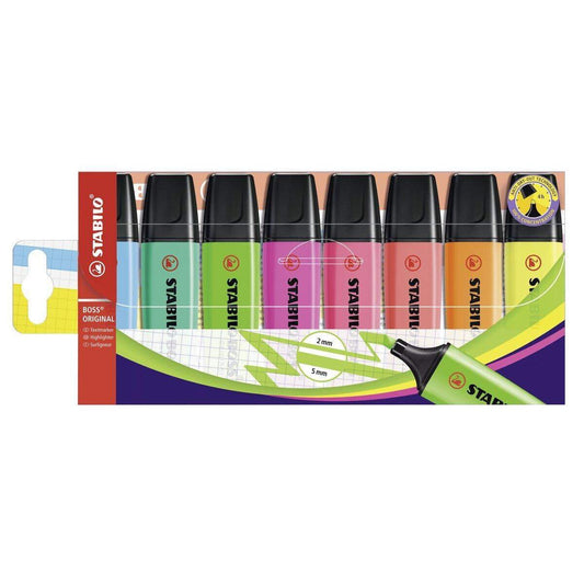 Textmarker - STABILO BOSS ORIGINAL - 8er Pack - mit 8 verschiedenen Farben