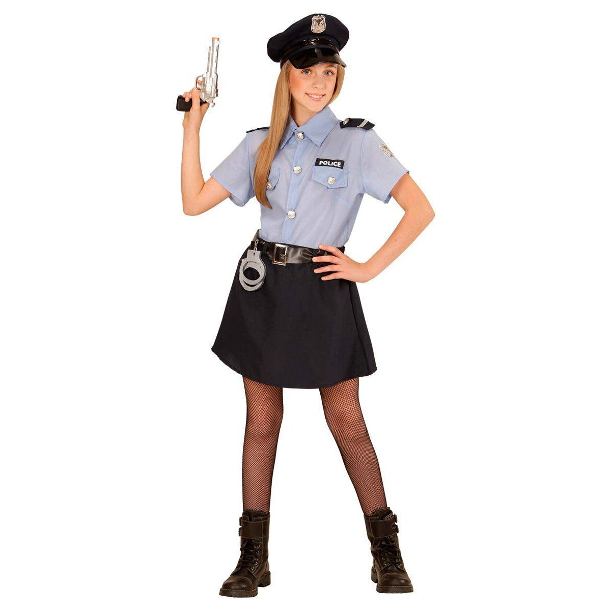 Widmann Kinderkostüm Polizistin hellblau, Größe 128, Kleid, Hut, Gürtel