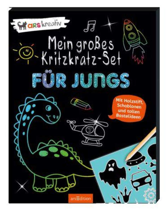 ars Edition Ars kreativ Malbuch Mein großes Kritzkratz-Set - Für Jungs