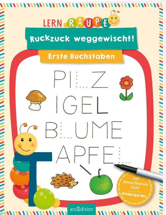 ars Edition Lernraupe Ruckzuck weggewischt! Erste Buchstaben