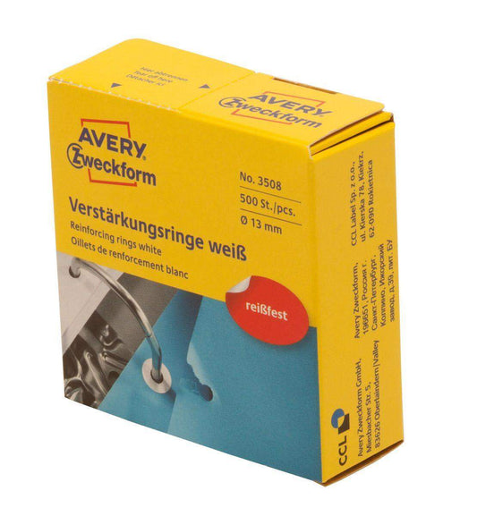 Avery Zweckform 3508 Verstärkungs Ringe Ø 13 mm, 1 Rolle/500 Verstärkungsringe, weiß