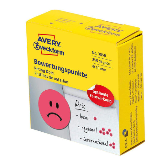 Avery Zweckform 3859 Bewertungspunkte Ø 19 mm, 1 Rolle/250 Etiketten, rot