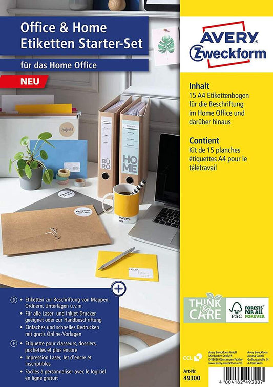 Avery Zweckform Office & Home Etiketten Starter-Set 15 Bogen sortiert