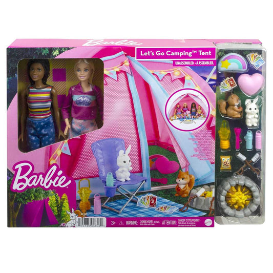 Barbie „Abenteuer zu zweit“ Camping-Spielset mit Zelt, 2 Barbie-Puppen und Zubehörteilen