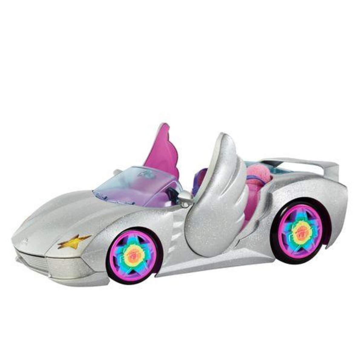 Barbie Extra Auto Cabrio (glitzert) mit Regenbogen Reifen, Zubehör