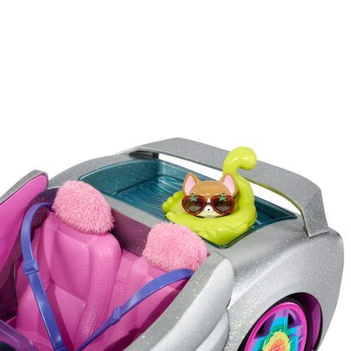 Barbie Extra Auto Cabrio (glitzert) mit Regenbogen Reifen, Zubehör