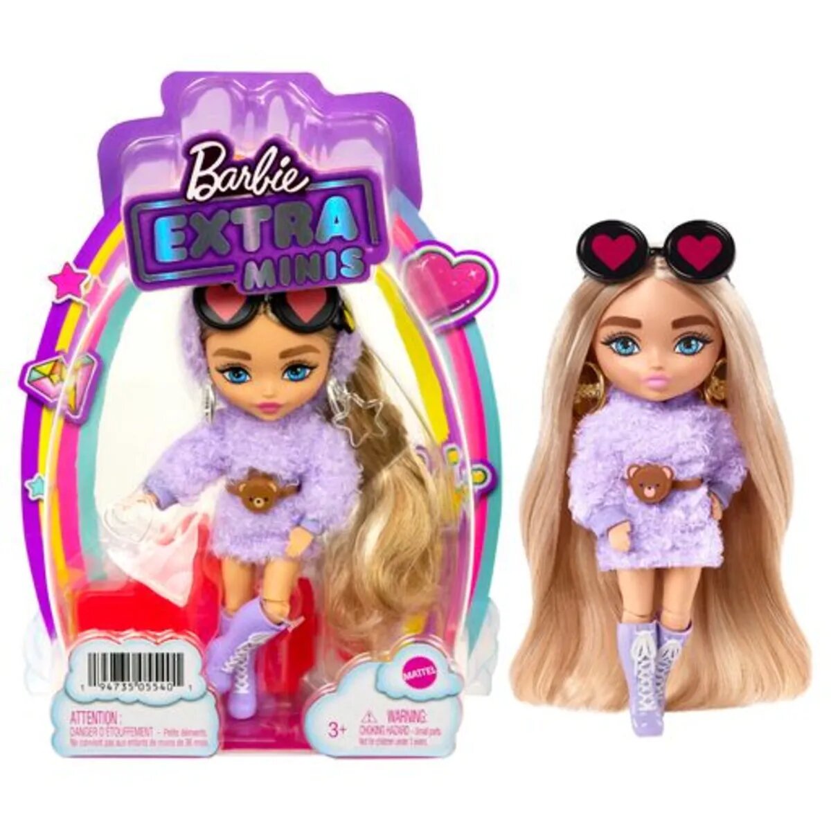 Barbie Extra Minis-Puppen Sortiment (ca. 14 cm) mit Moden, Accessoires und Puppenständer, 1 Stück, 4-fach sortiert