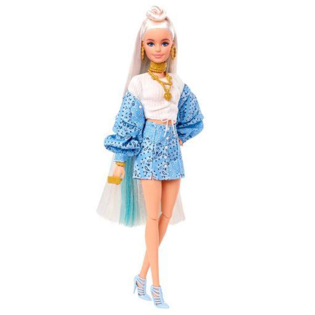 Barbie Extra Puppe (blond) mit hellblauem Rock & Jacke, Hund & Zubehör