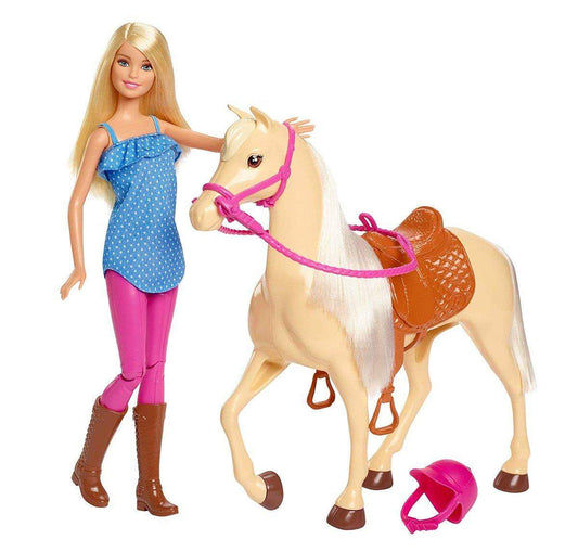 Barbie Pferd mit Mähne und Puppe mit beweglichen Knien