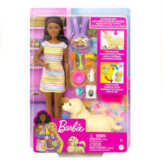 Barbie Puppe (brünett) mit Hund & Welpen, Set inkl. Zubehör