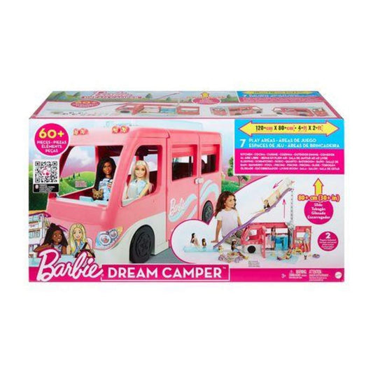 Barbie Super Abenteuer-Camper Fahrzeug, 76 cm groß mit Pool, Rutsche und über 60 Zubehörteilen