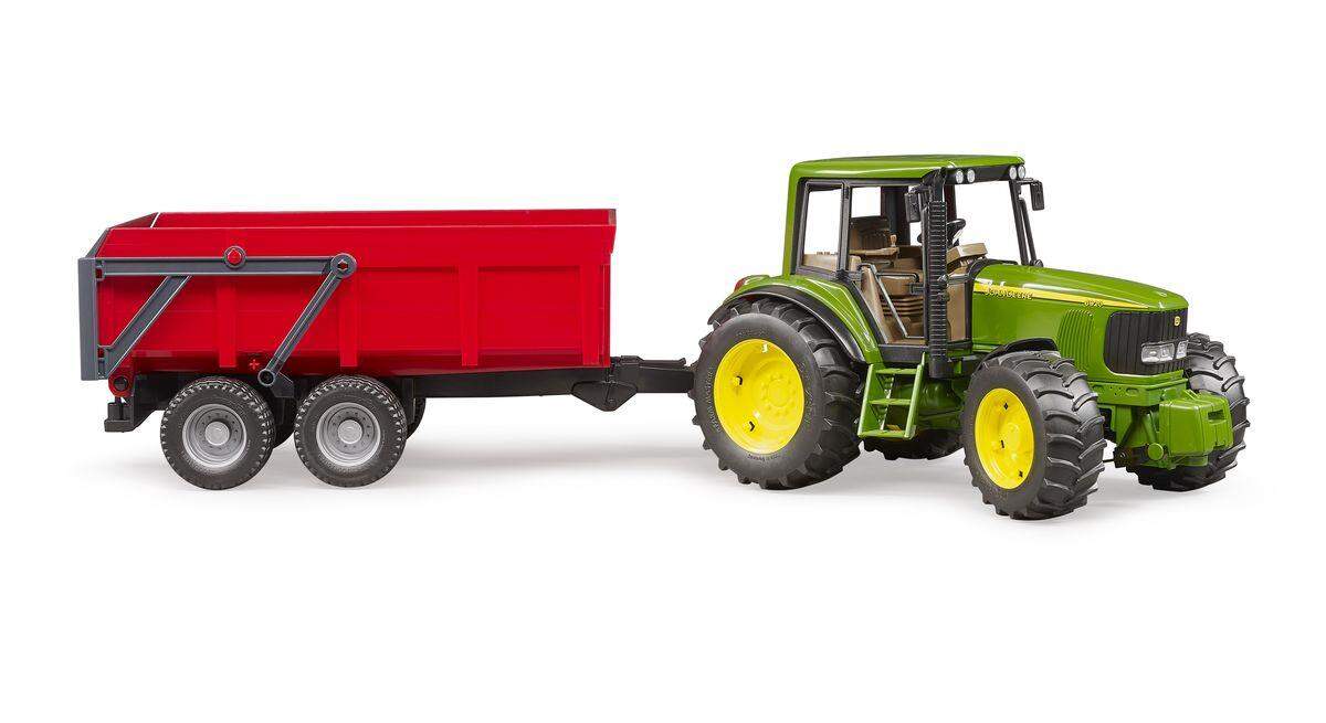 BRUDER® 2057 John Deere mit Wannenkippanhänger (rot)