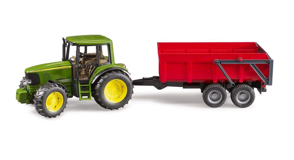 BRUDER® 2057 John Deere mit Wannenkippanhänger (rot)