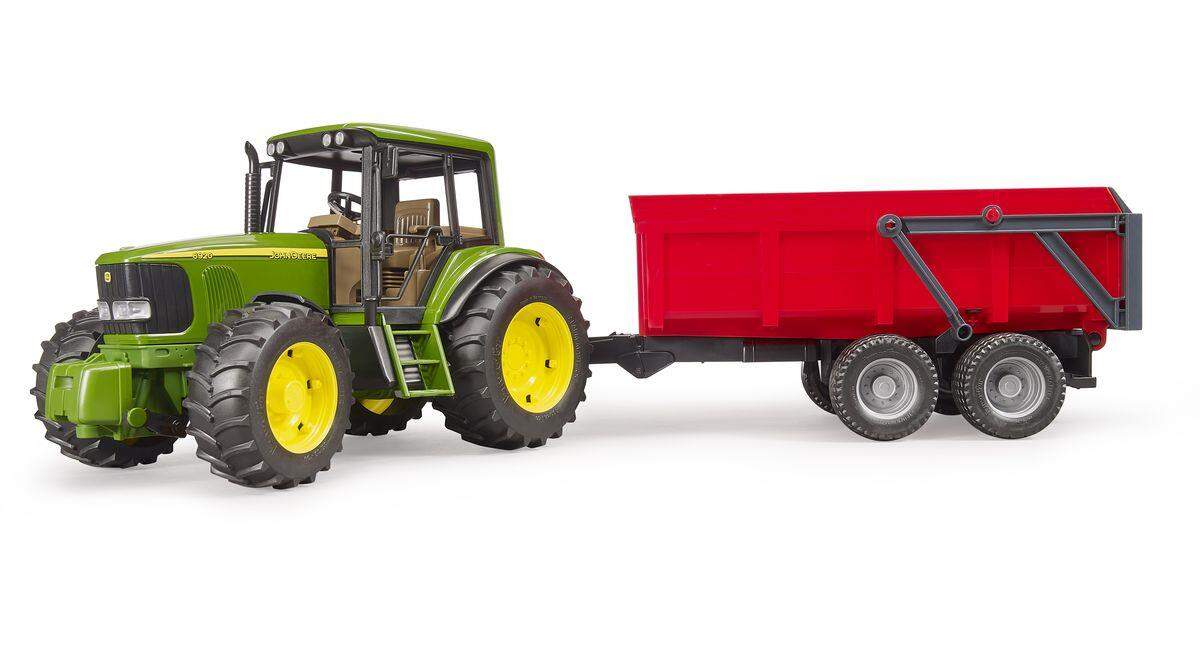 BRUDER® 2057 John Deere mit Wannenkippanhänger (rot)