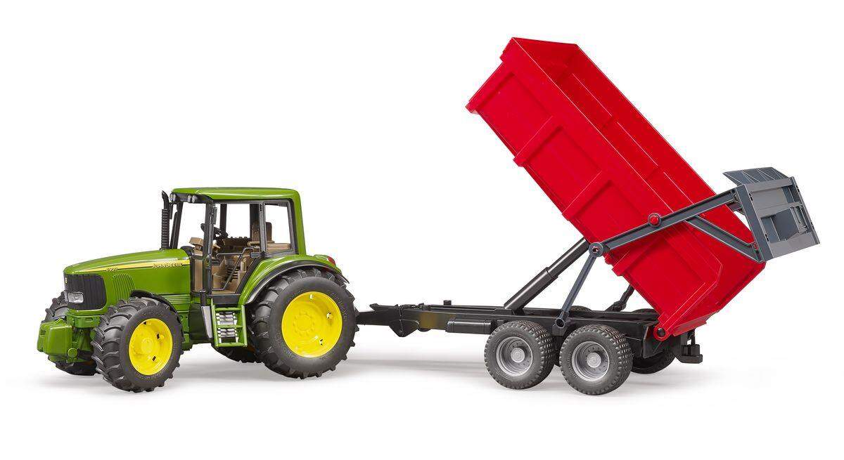 BRUDER® 2057 John Deere mit Wannenkippanhänger (rot)