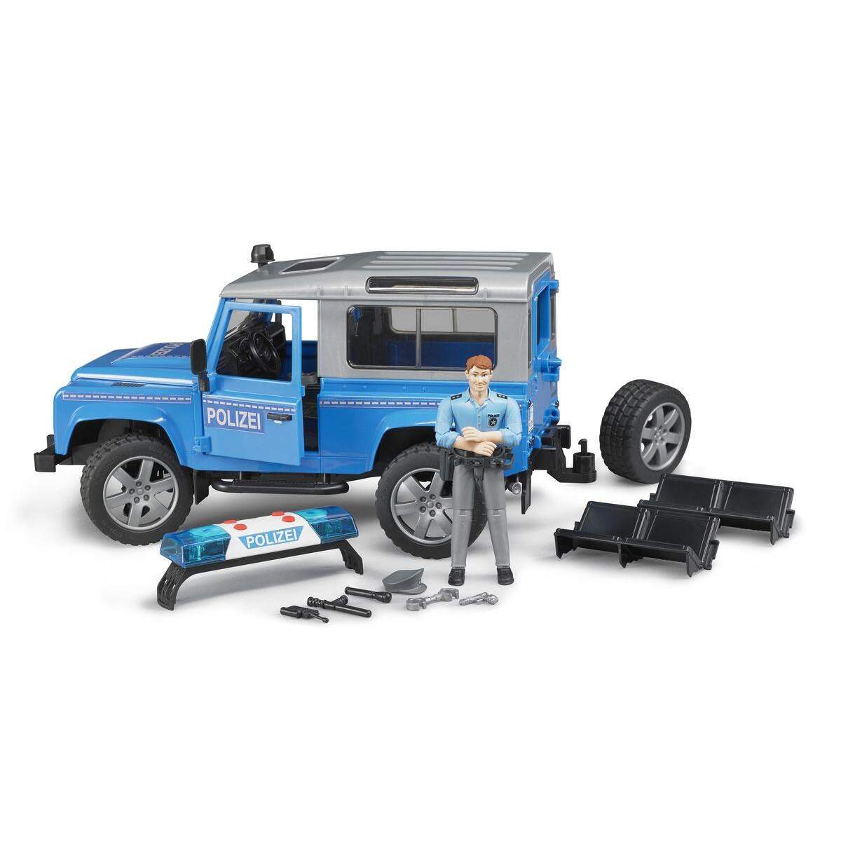 BRUDER® 2597 Land Rover Defender Polizeifahrzeug mit Polizist und Ausstattung