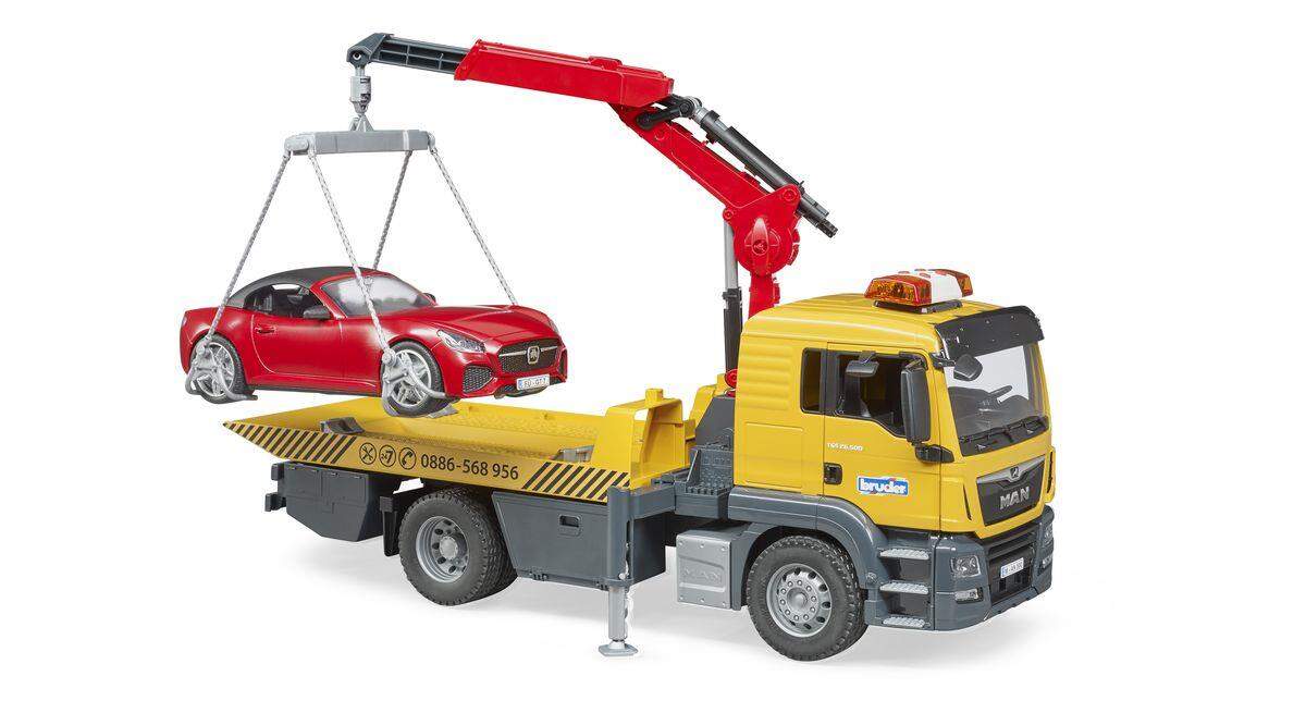 BRUDER® 3750 MAN TGS Abschlepp-LKW mit Roadster und Light & Sound Module