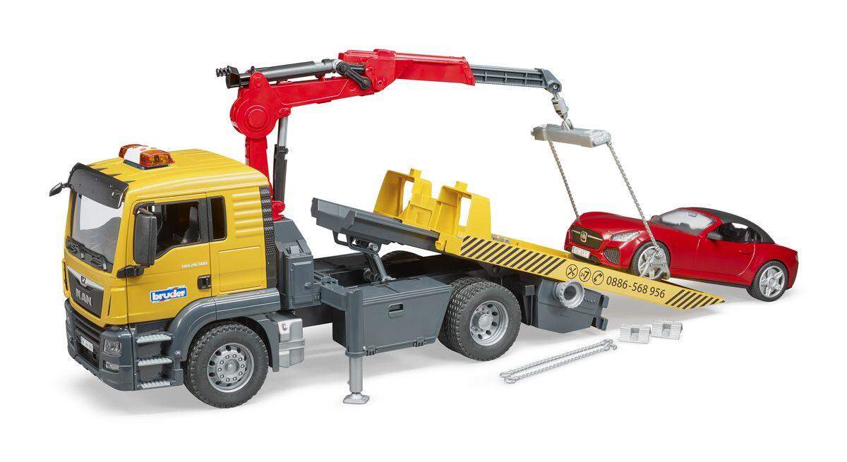 BRUDER® 3750 MAN TGS Abschlepp-LKW mit Roadster und Light & Sound Module