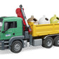 BRUDER® 3753 MAN TGS LKW mit Ladekran, 3 Altglascontainern und Flaschen