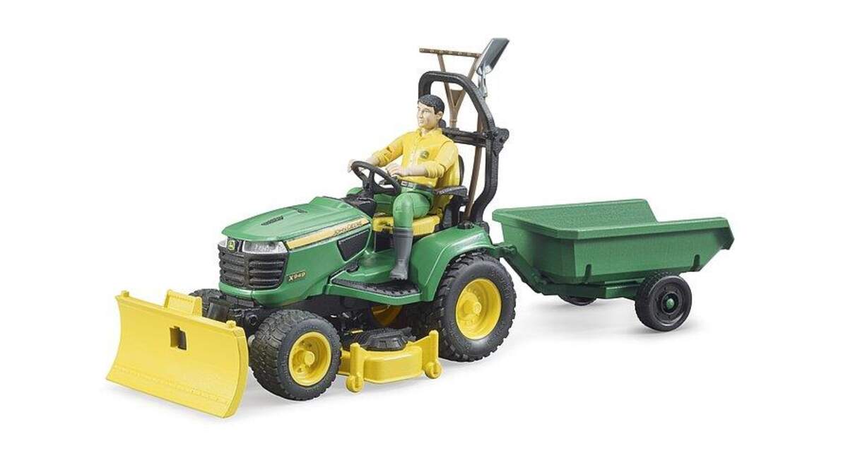 BRUDER® 62104 bworld John Deere Rasentraktor mit Anhänger und Gärtner