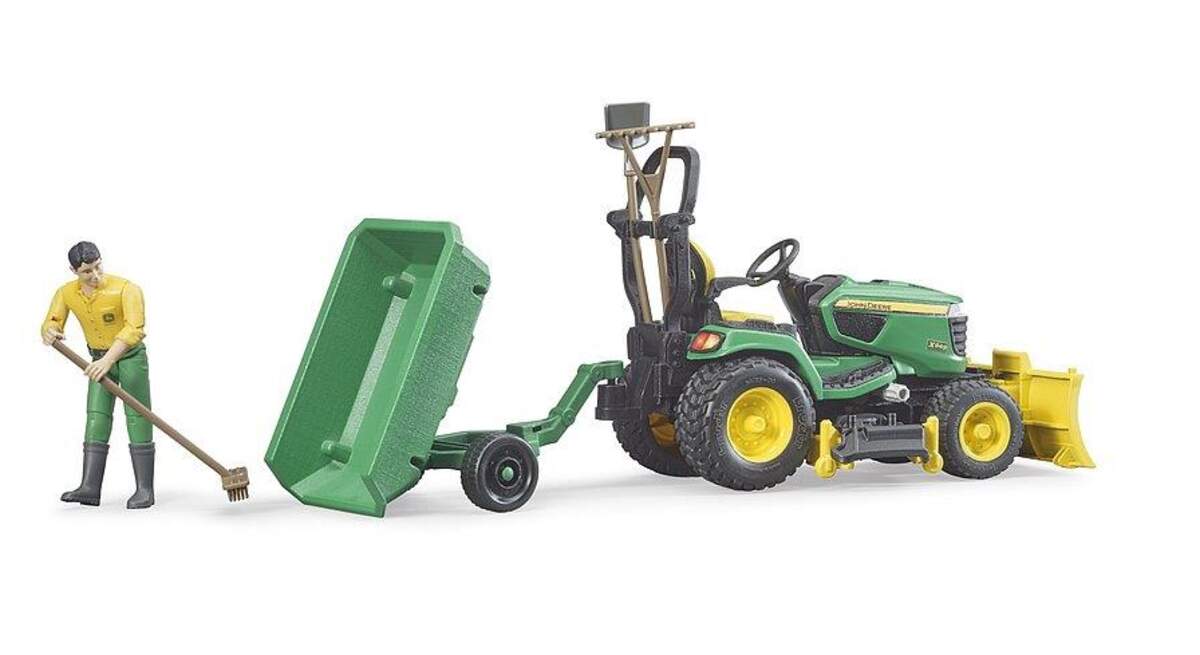 BRUDER® 62104 bworld John Deere Rasentraktor mit Anhänger und Gärtner