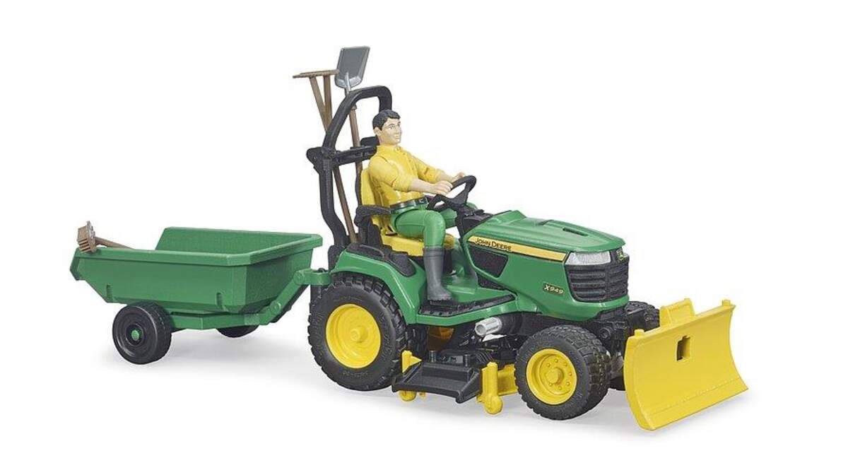 BRUDER® 62104 bworld John Deere Rasentraktor mit Anhänger und Gärtner