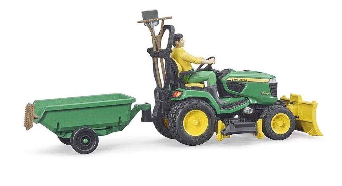 BRUDER® 62104 bworld John Deere Rasentraktor mit Anhänger und Gärtner