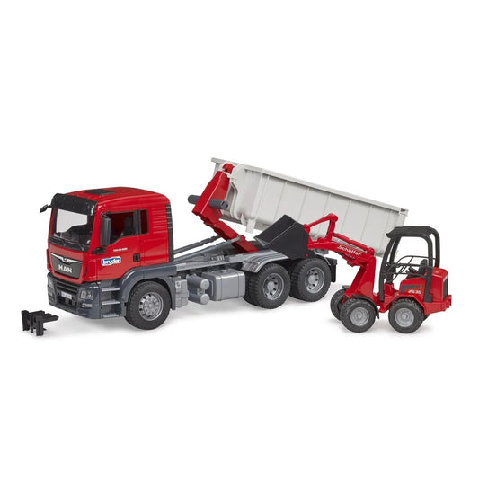 BRUDER® MAN TGS LKW mit Abrollcontainer und Schäffer Hoflader 2630