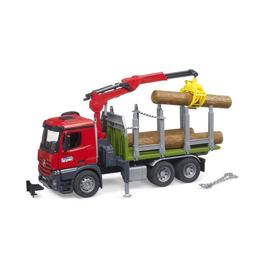 BRUDER® MB Arocs Holztransport-LKW mit Ladekran, Greifer + 3 Baumstämme