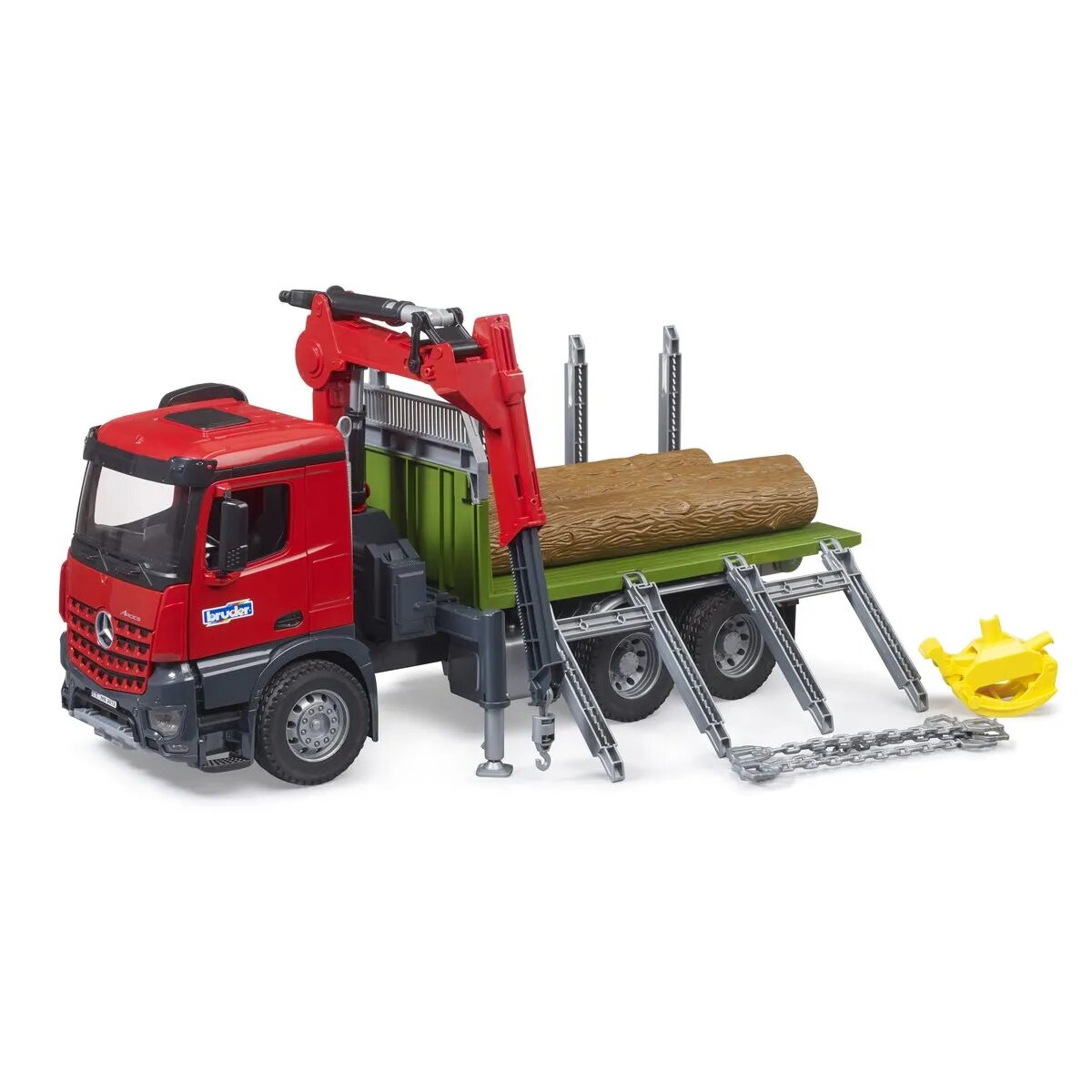 BRUDER® MB Arocs Holztransport-LKW mit Ladekran, Greifer + 3 Baumstämme