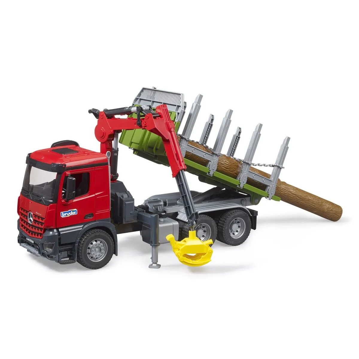 BRUDER® MB Arocs Holztransport-LKW mit Ladekran, Greifer + 3 Baumstämme
