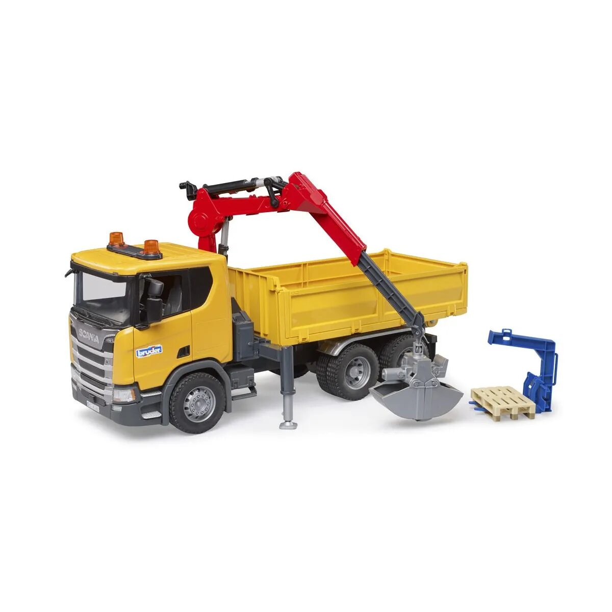 BRUDER® Scania Super 560R Baustellen- LKW Kran und 2 Paletten