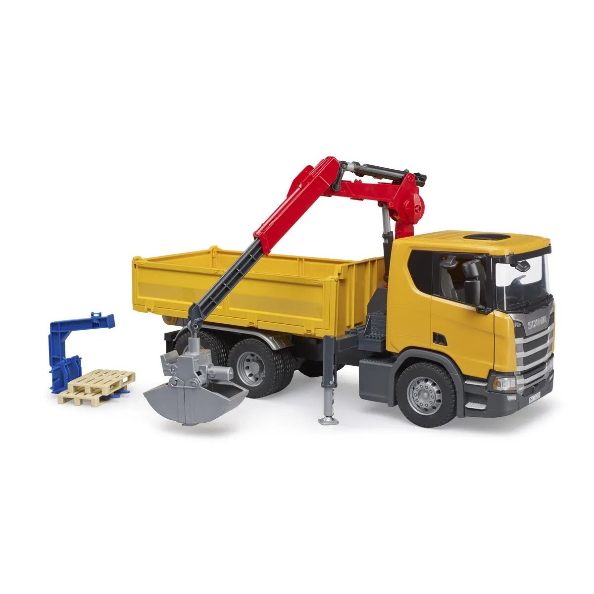 BRUDER® Scania Super 560R Baustellen- LKW Kran und 2 Paletten
