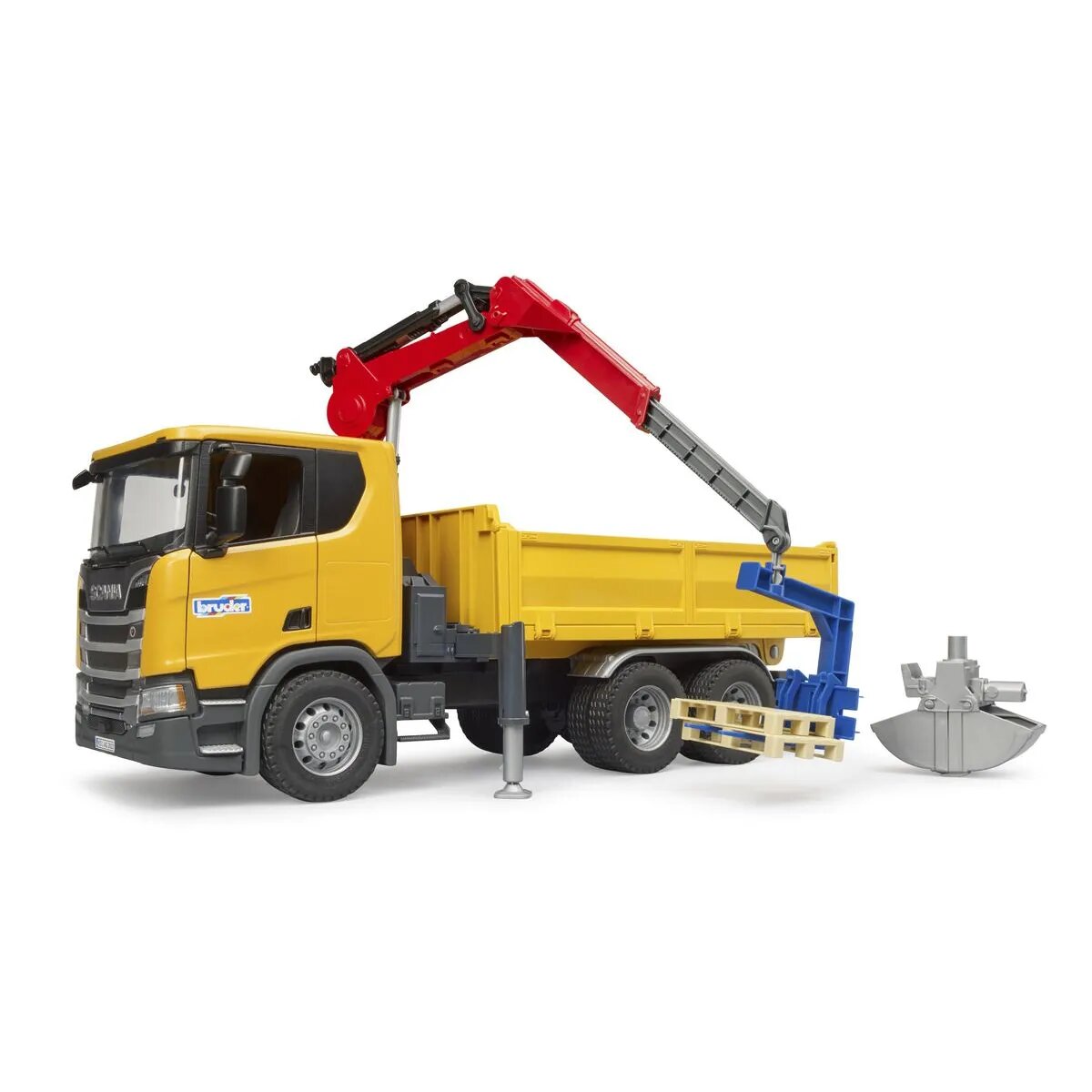 BRUDER® Scania Super 560R Baustellen- LKW Kran und 2 Paletten