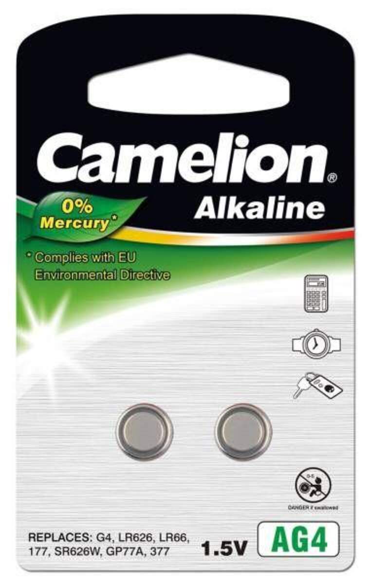 Camelion Alkaline Knopfzellen AG4 / LR66 / LR626 / 377, 2 Stück