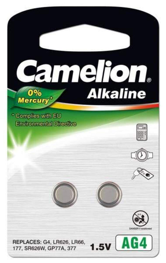 Camelion Alkaline Knopfzellen AG4 / LR66 / LR626 / 377, 2 Stück