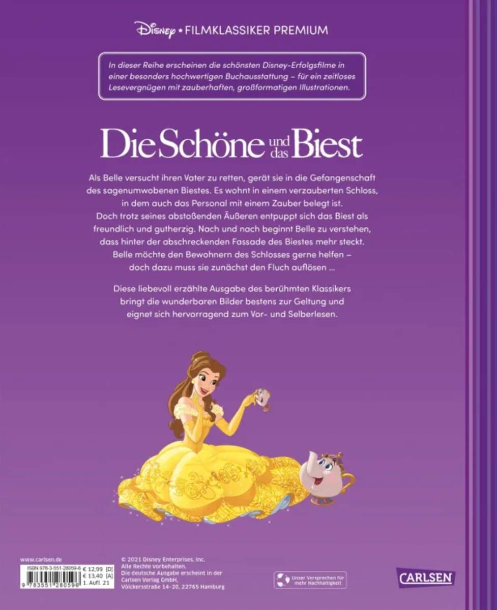 Carlsen Verlag Disney – Filmklassiker Premium: Die Schöne und das Biest von Walt Disney