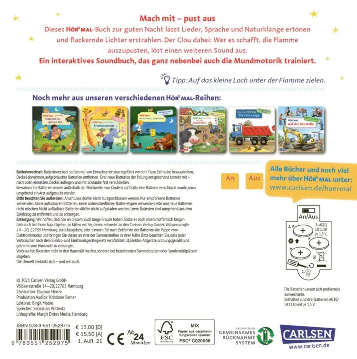 Carlsen Verlag Hör mal (Soundbuch): Mach mit - Pust aus: Gute Nacht im Zoo