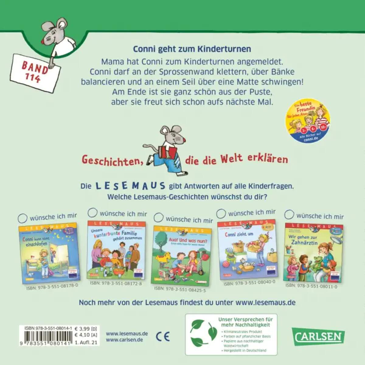 Carlsen Verlag LESEMAUS 114: Conni geht zum Kinderturnen von Liane Schneider, Janina Görrissen