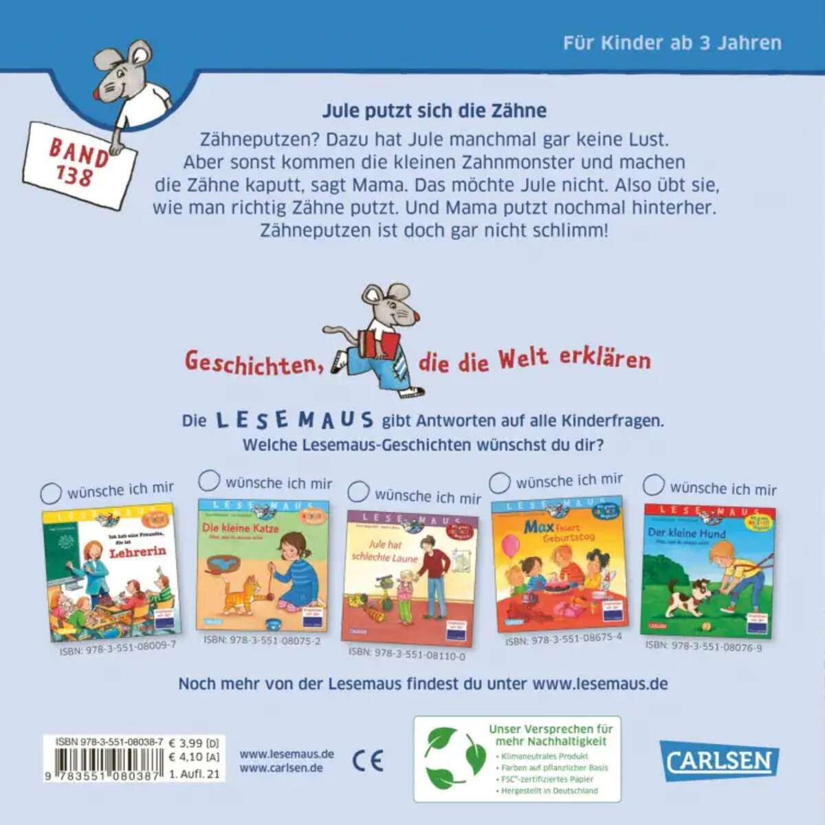 Carlsen Verlag LESEMAUS 138: Jule putzt sich die Zähne – und Mama hilft mit
